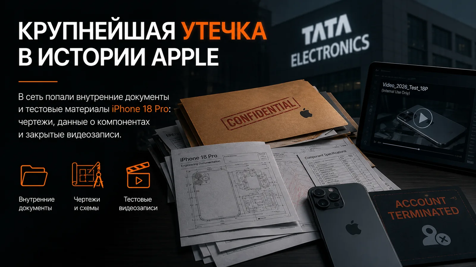 Крупнейшая утечка в истории Apple: внутренние документы, чертежи и тестовые видеозаписи iPhone 18 Pro