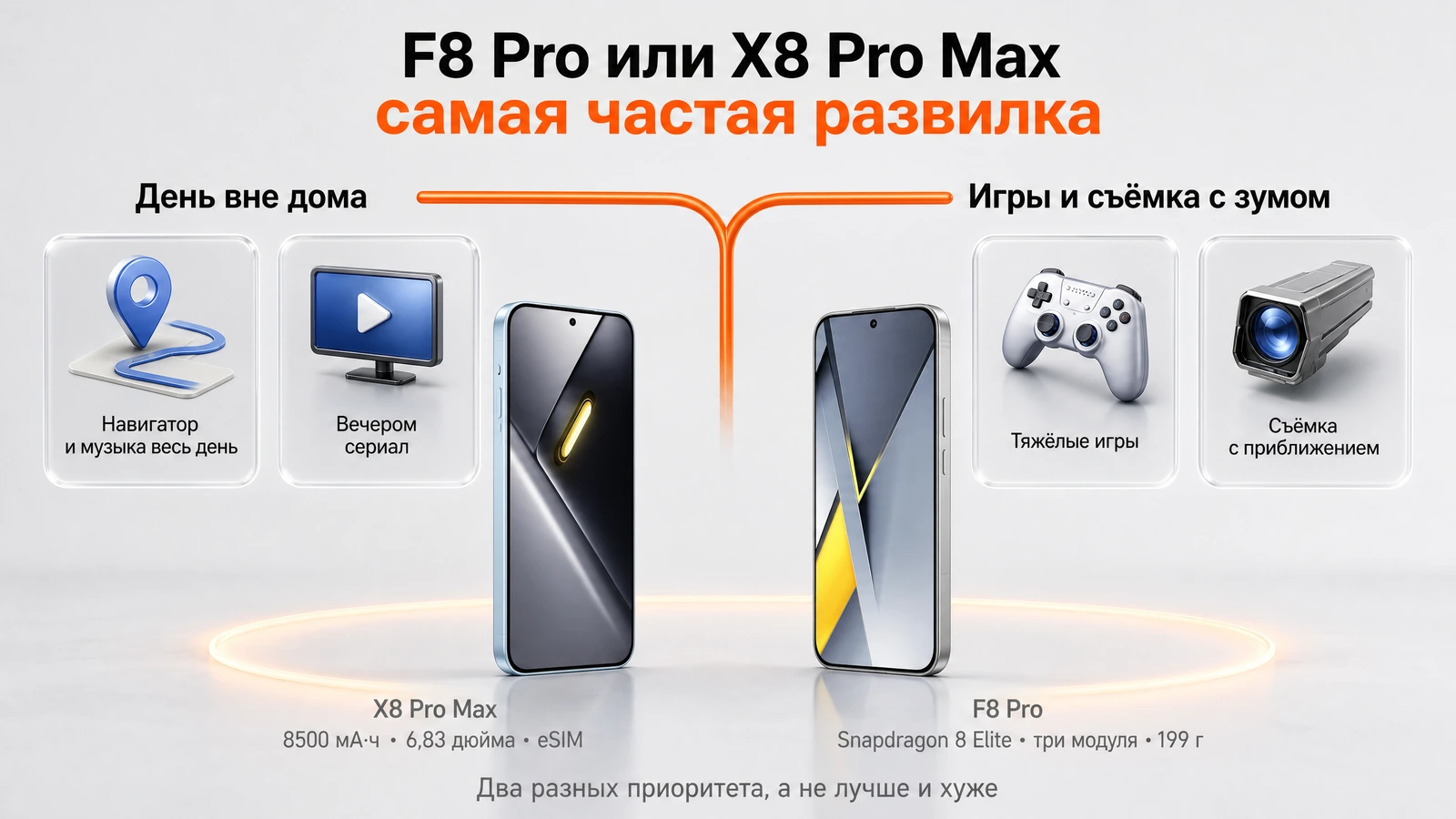 Инфографика: что выбрать — POCO F8 Pro или X8 Pro Max, два портрета покупателя