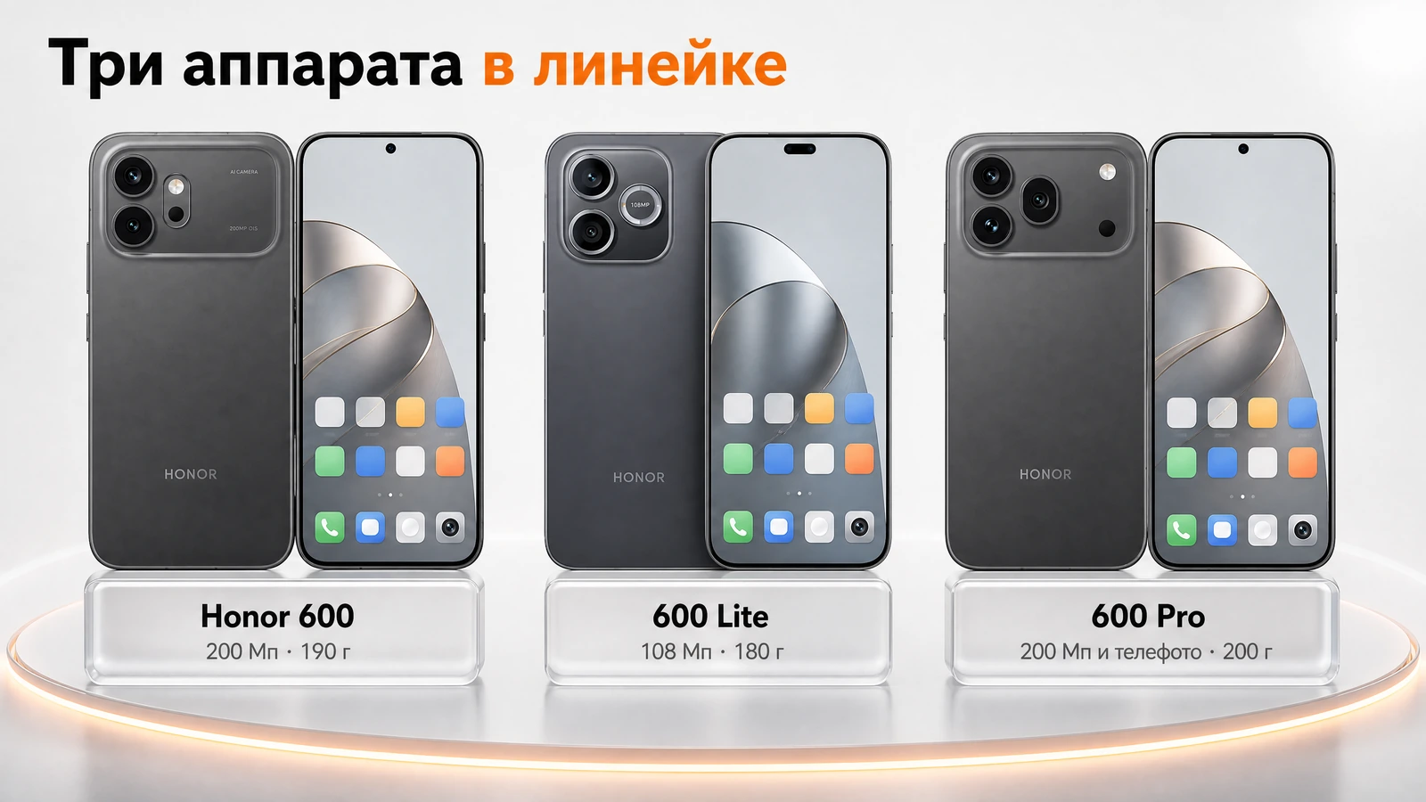 Три смартфона линейки Honor 600: камеры 200 Мп, 108 Мп и 200 Мп с телефото, вес 190, 180 и 200 граммов