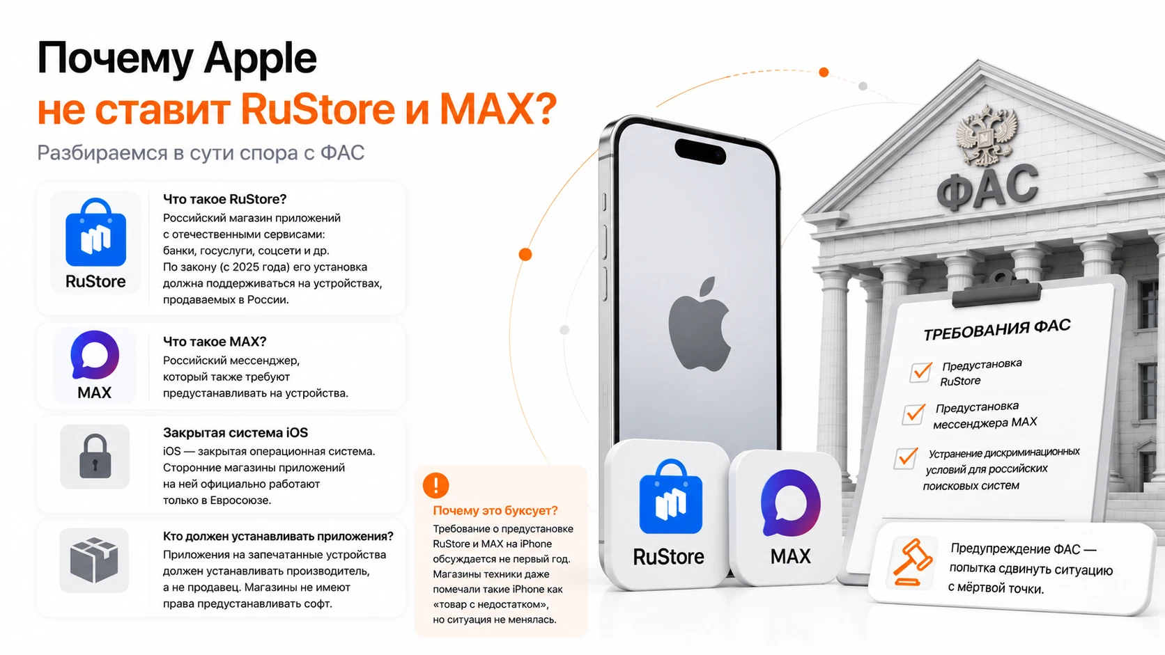 Инфографика: почему Apple не ставит RuStore и MAX