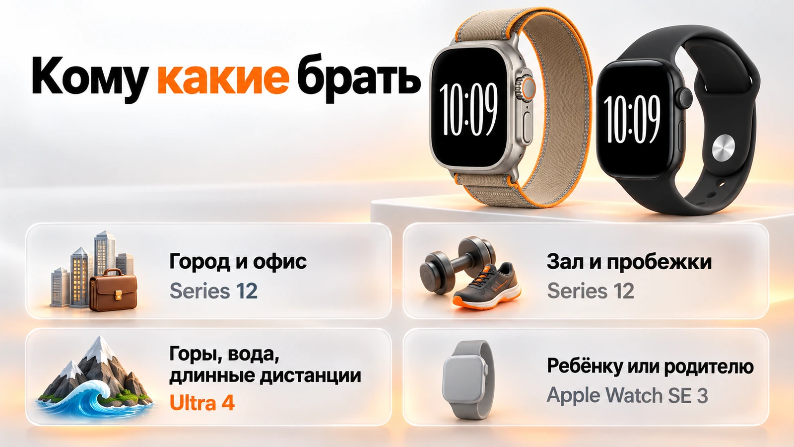 Кому какие Apple Watch брать: город и офис, зал и пробежки, горы и вода, часы ребёнку или родителю