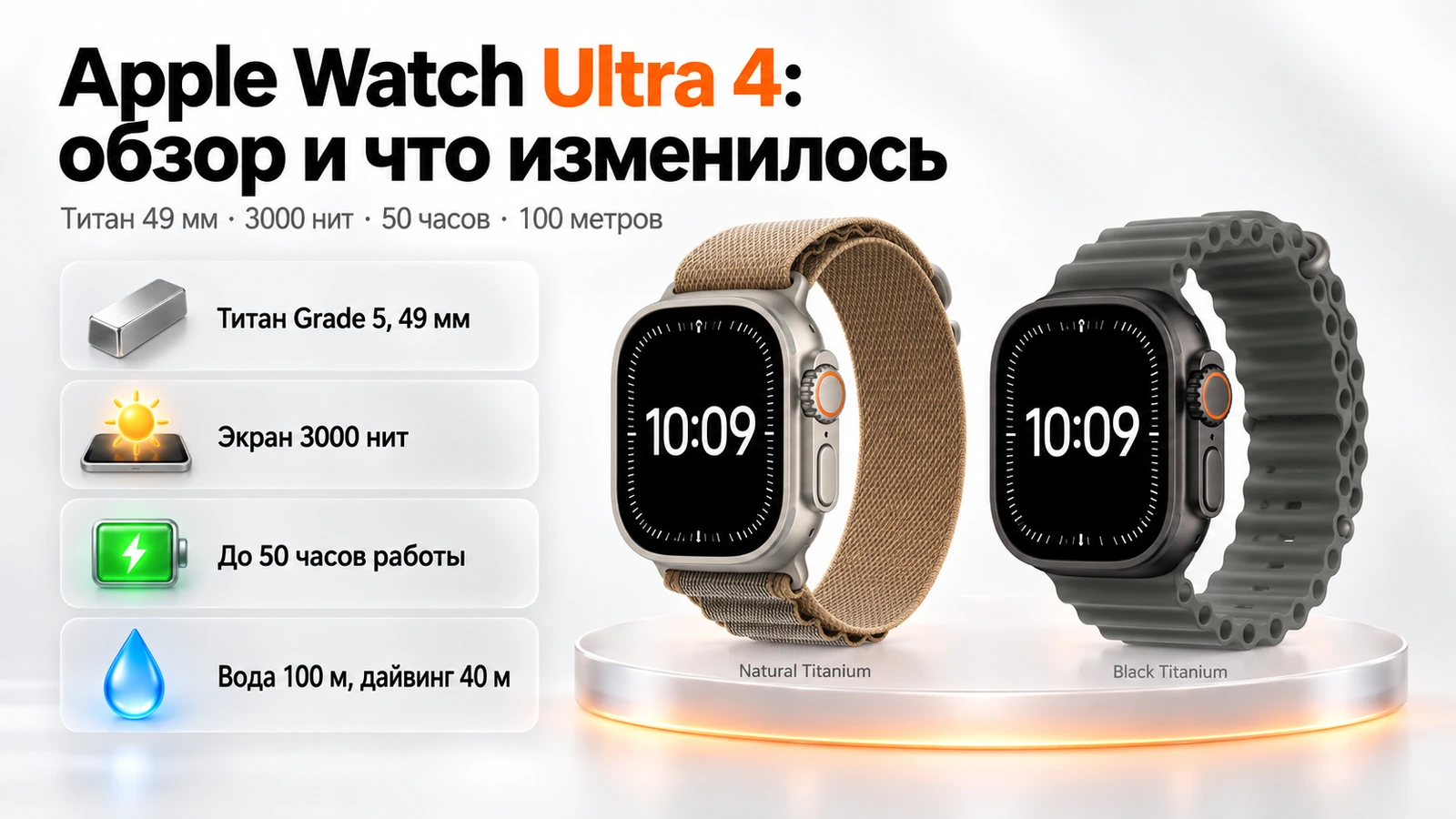 Обзор Apple Watch Ultra 4: титановый корпус 49 мм, экран 3000 нит, до 50 часов работы и вода 100 метров