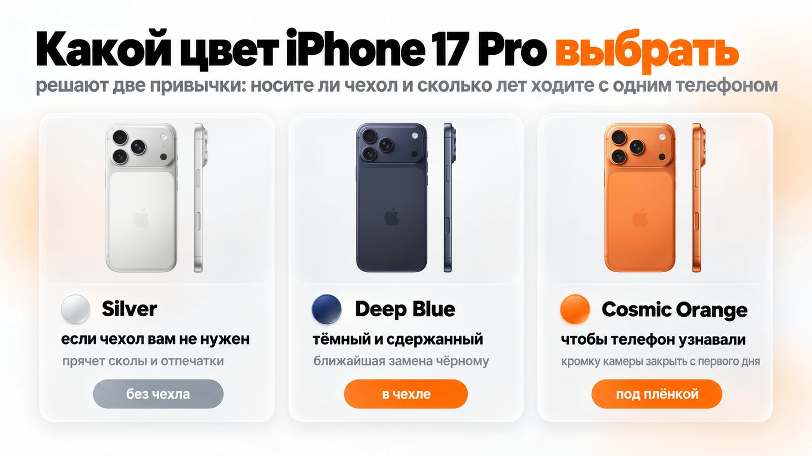 Какой цвет iPhone 17 Pro выбрать: Silver, Deep Blue, Cosmic Orange