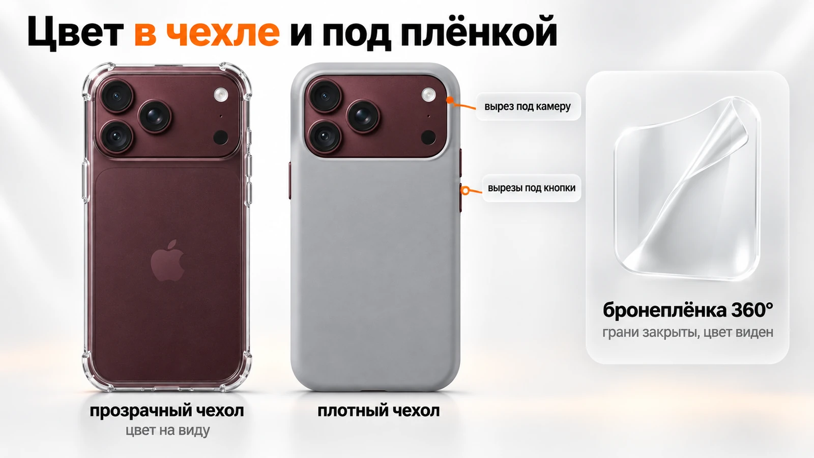 iPhone 18 Pro Burgundy в прозрачном и в плотном чехле