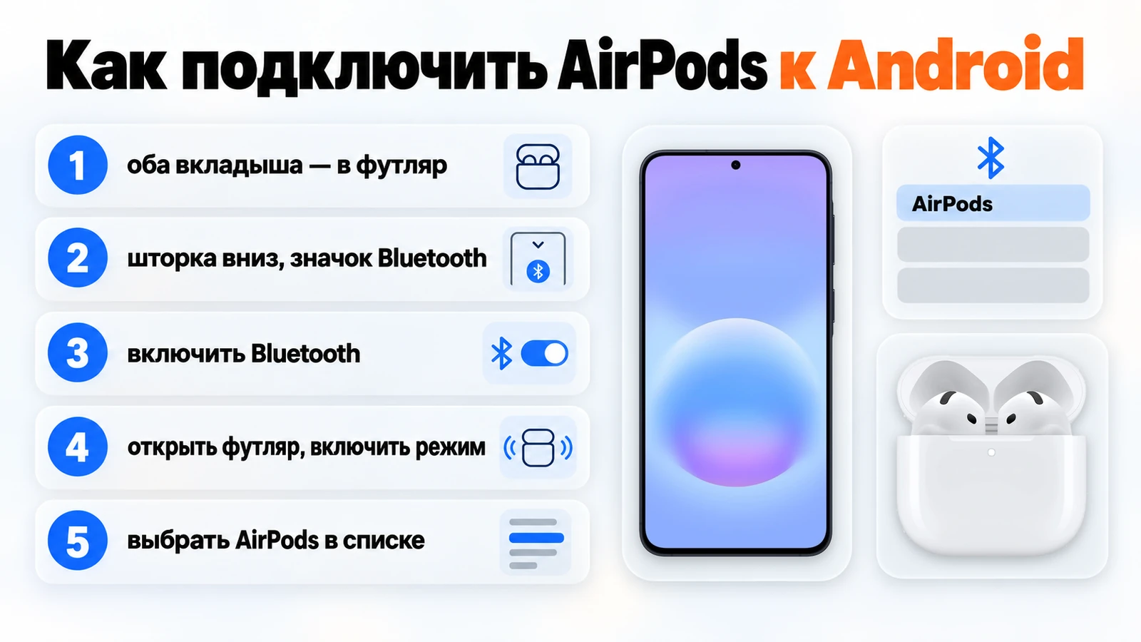 Как подключить AirPods к Android: пять шагов от Bluetooth в шторке до выбора AirPods в списке