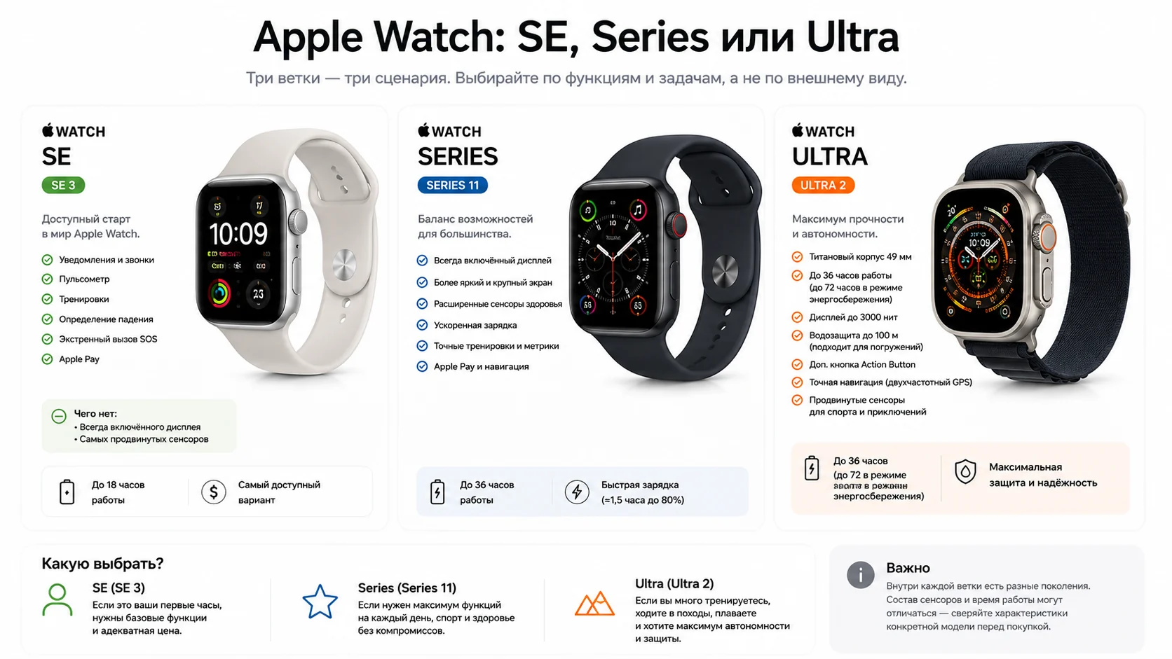 Инфографика — apple Watch: SE, Series или Ultra