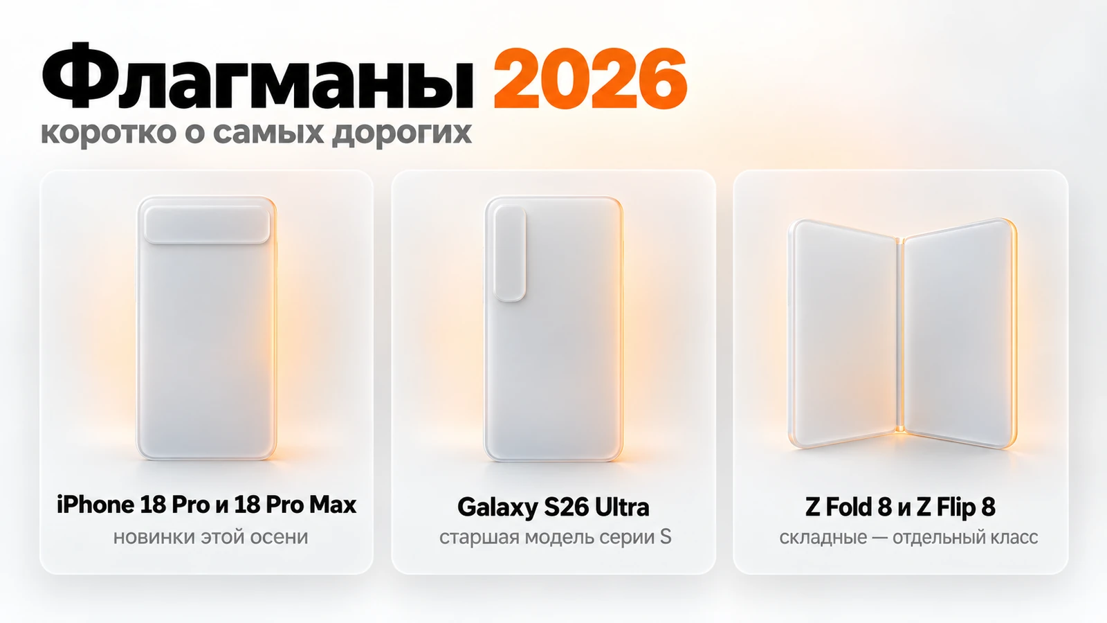 Флагманы 2026: iPhone 18 Pro и 18 Pro Max, Galaxy S26 Ultra, складные Z Fold 8 и Z Flip 8