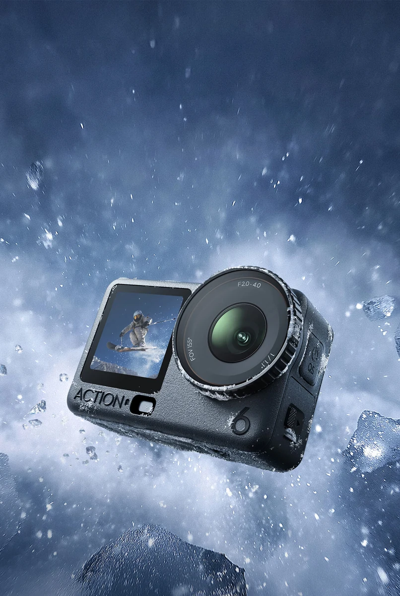DJI Osmo Action 6 в брызгах воды — защита IP68