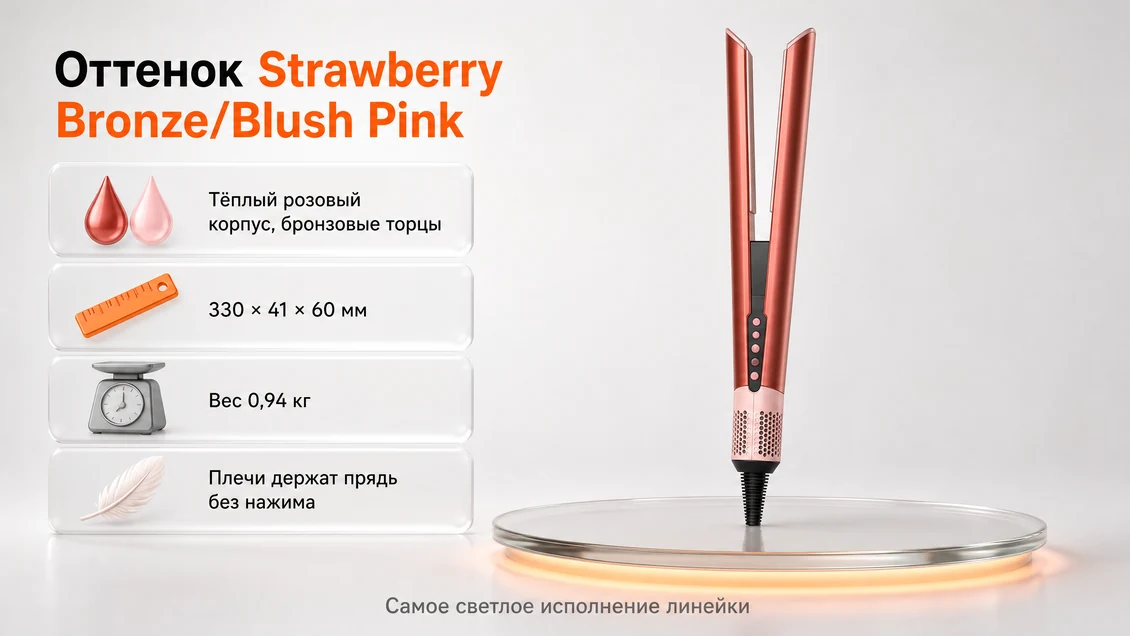 Аэровыпрямитель Dyson Airstrait HT01 Strawberry Bronze/Blush Pink: тёплый розовый корпус и бронзовые торцы плеч