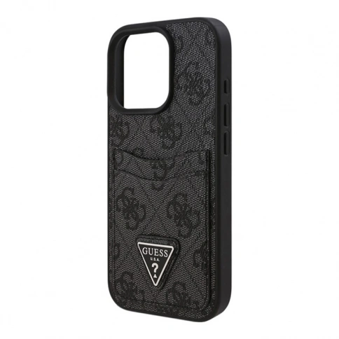 Guess для iPhone 16 Pro чехол PU кожа 4G Double cardslot Triangle metal logo Black фото 3