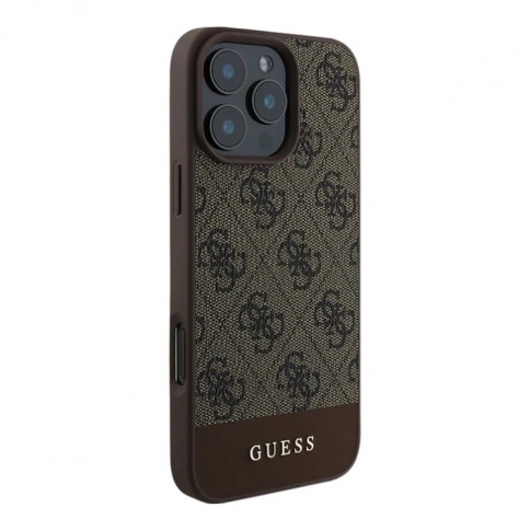 Guess для iPhone 16 Pro чехол PU кожа 4G Bottom stripe Metal logo Brown фото 2