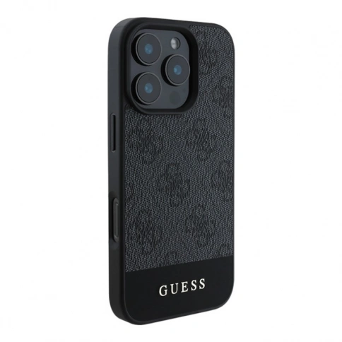 Guess для iPhone 16 Pro чехол PU кожа 4G Bottom stripe Metal logo Grey фото 2