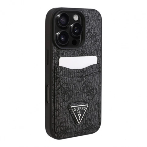 Guess для iPhone 16 Pro чехол PU кожа 4G Double cardslot Triangle metal logo Black фото 2