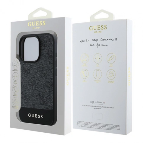 Guess для iPhone 16 Pro чехол PU кожа 4G Bottom stripe Metal logo Grey фото 4