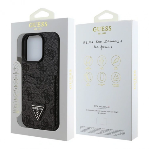 Guess для iPhone 16 Pro чехол PU кожа 4G Double cardslot Triangle metal logo Black фото 4