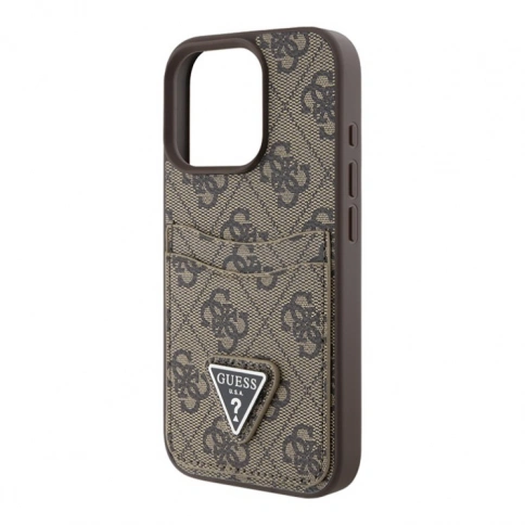 Guess для iPhone 16 Pro чехол PU кожа 4G Double cardslot Triangle metal logo Brown фото 3