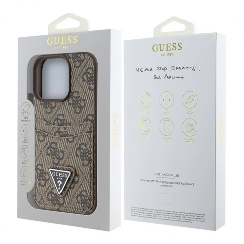 Guess для iPhone 16 Pro чехол PU кожа 4G Double cardslot Triangle metal logo Brown фото 4