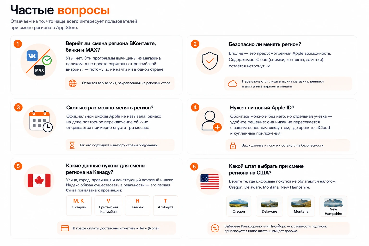 Частые вопросы о смене региона в App Store на iPhone